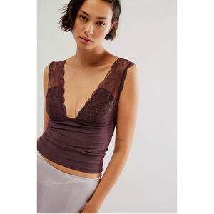 M Free People Intimately Brown Lace Power Play Cami NWT